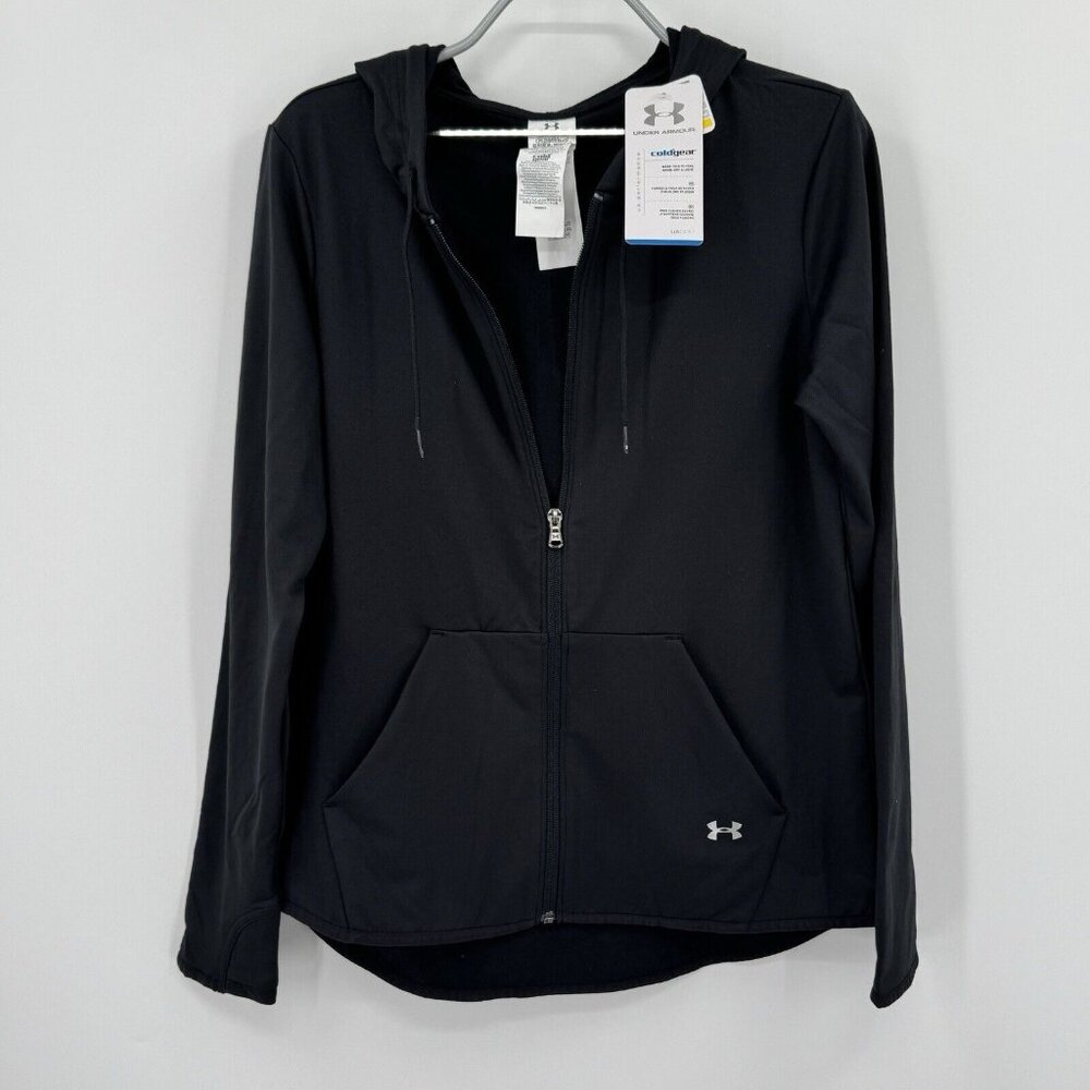 Under Armour Cold Gear Full Zip Hooded Jacket sz L Women's in Black Fleece Lined